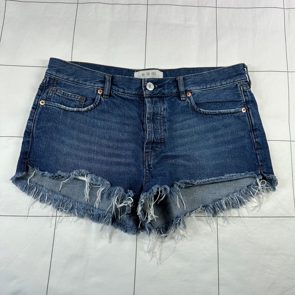 We the Free Shorts Womens 29 Blue Denim Button Fly Distressed Cut Off Bohemian